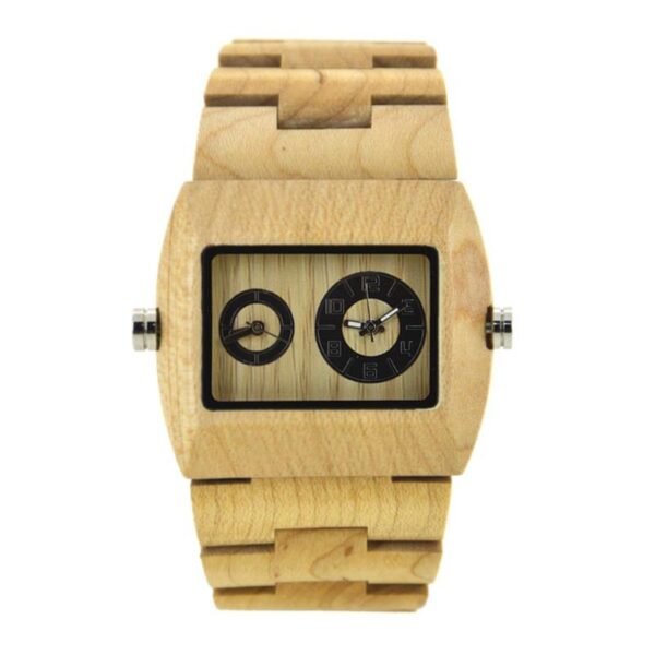 Men's Wood Watch New Quartz Wristwatches Simple Casual Wood Watches Dual Core 2 Display Business Watches